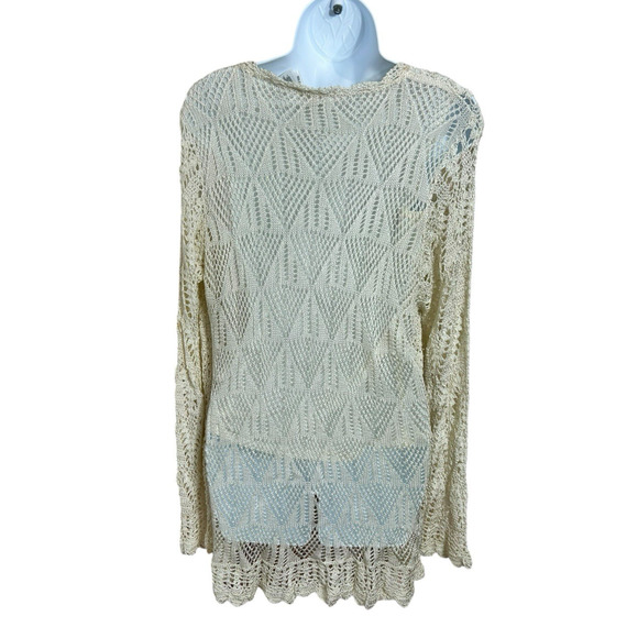 Emma James Cream Crochet Blouse Sz XL Long-Sleeve Lined Top V-Neck - Picture 5 of 6